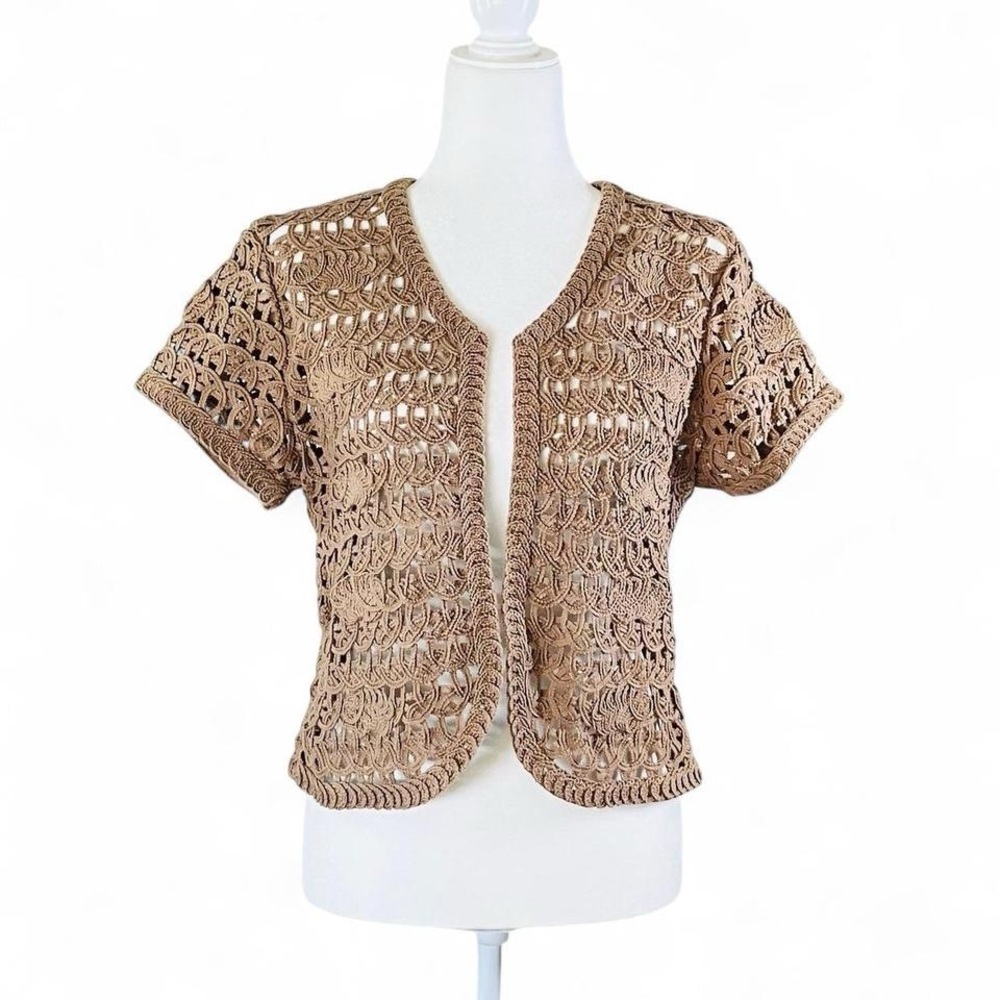 Coldwater Creek tan crochet-style bolero cardigan